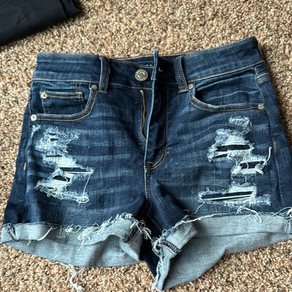 American Eagle Outfitters Blue Jean Shorts Distressed Cuffed